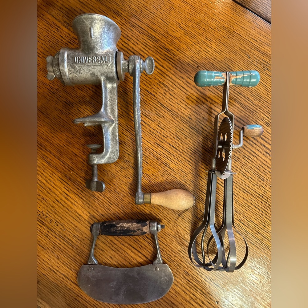 Vintage Kitchen Items Universal Meat Grinder #1, Hand Mixer and Chopper